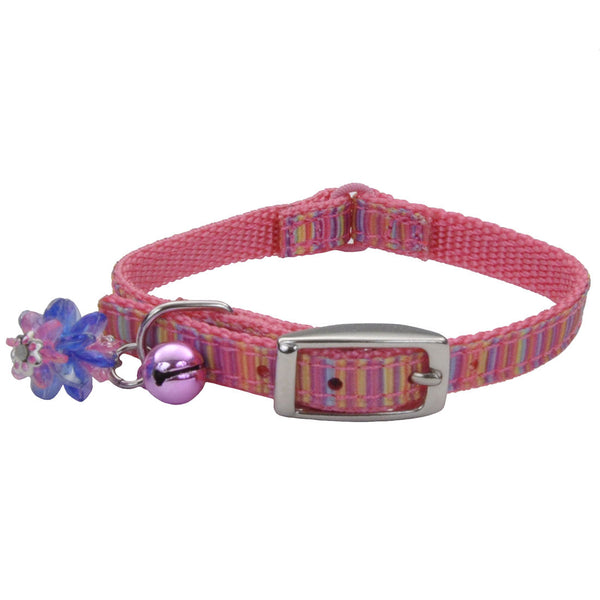 Li'l Pals Ribbon Safety Kitten Collar, Pink Stripe, 3/8-inx6-8-in
