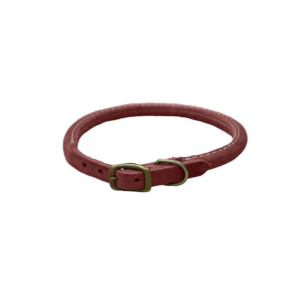 Circle T Collier rond pour chien en cuir rustique, Rouge brique
