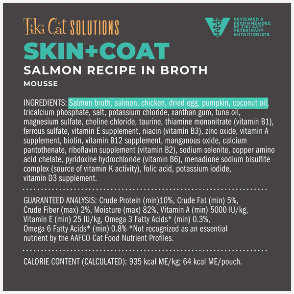 Tiki Cat Solutions Skin + Coat Mousse Salmon in Broth Wet Cat Food Pouch