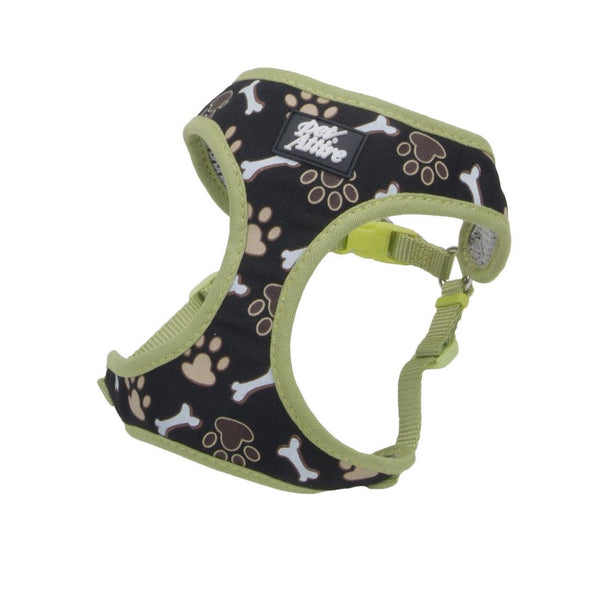 Ribbon Designer Wrap Adjustable Dog Harness, Brown Paws & Bones