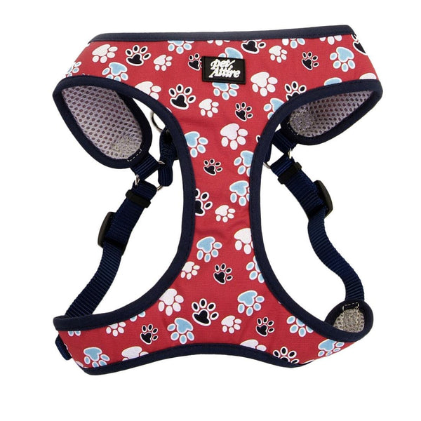 Ribbon Designer Wrap Adjustable Dog Harness, Red with Paws