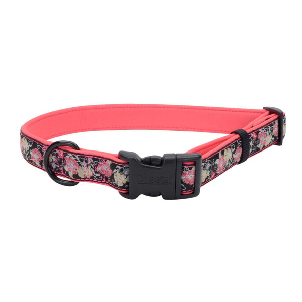 Ribbon Weave Dog Collar, Pink Yellow Flowers on Black