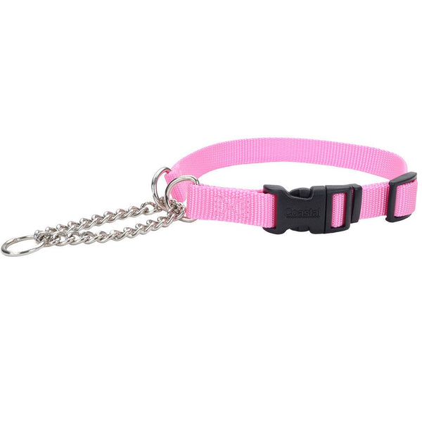 Coastal Adjustable Check Training Collar with Buckle for Dogs, Pink Bright