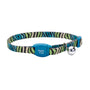 Safe Cat Adjustable Breakaway Collar with Magnetic Buckle for Cats, Teal Zebra Stripes, 3/8-in x 8-12-in
