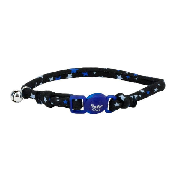 Safe Cat Round Fashion Cat Collar, Black Stars, 3/8-in x 8-12-in