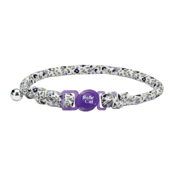 Safe Cat Round Fashion Cat Collar, Purple Floral, 3/8-in x 8-12-in