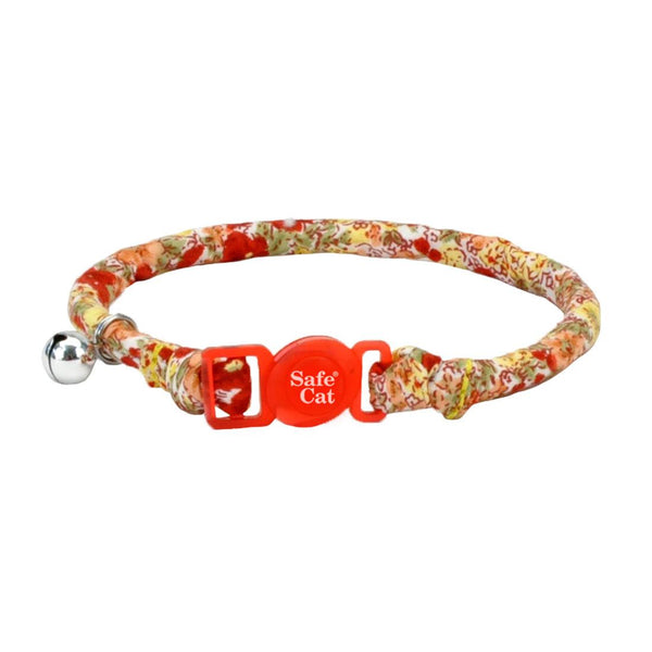 Safe Cat Round Fashion Cat Collar, Red Floral, 3/8-in x 8-12-in