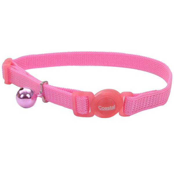 Safe Cat Adjustable Snag-Proof Breakaway Cat Collar, Pink Bright, 3/8-in x 8-12-in