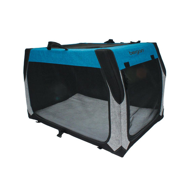 Bergan Collapsible Pet Crate, Heathered Grey/Blue