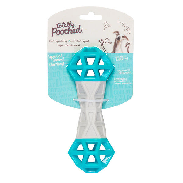 Messy Mutts "Totally Pooched, Flex N' Squeak" Jouet En Caoutchouc Pour Chien, Gris & Bleu