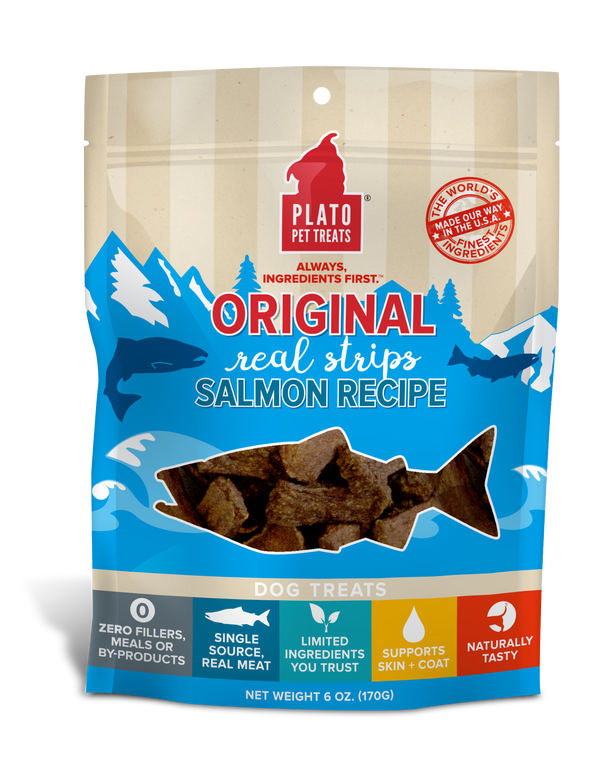 Plato Original Real Strips Salmon Recipe Dog Treat