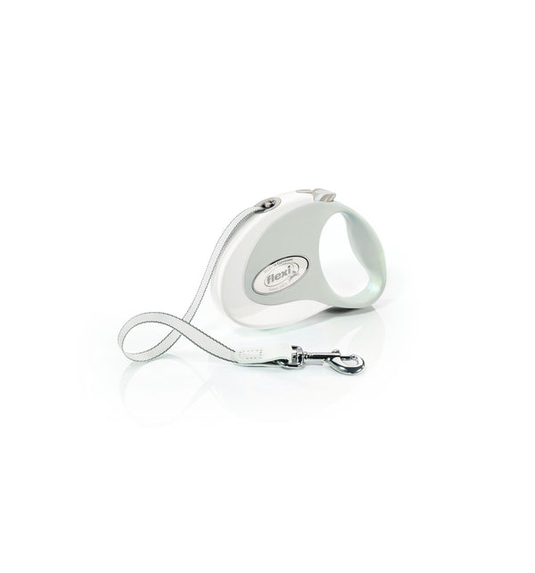 Flexi Nouvelle Laisse Style Ruban Pour Chien, Blanc/Gris