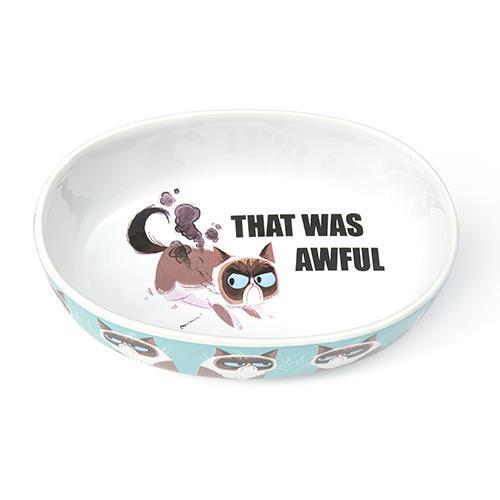 PetRageous Grumpy Cat That Was Awful Cat Bowl, Blue