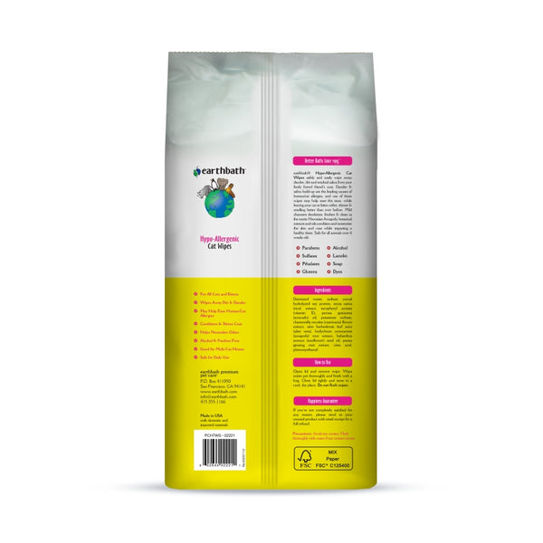 Earthbath Hypo-Allergenic Cat Grooming Wipes, Fragrance Free