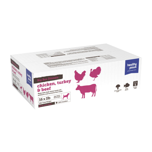 Healthy Paws Big Box Dinners Variety Pack Chicken, Turkey, Beef & Veg Raw Frozen Dog Food
