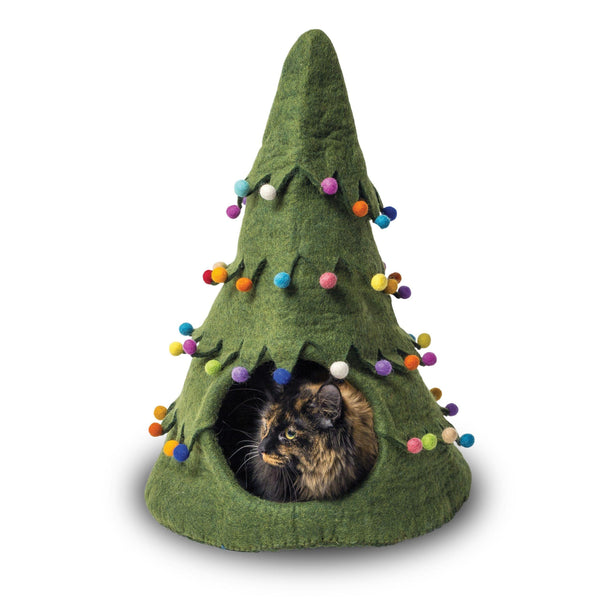 Dharma Dog Karma Cat Lit pour animaux Grotte sapin de Noël en laine, Vert