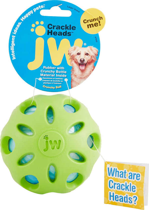 JW Pet Crackle Heads Ball Dog Toy, Color Varies
