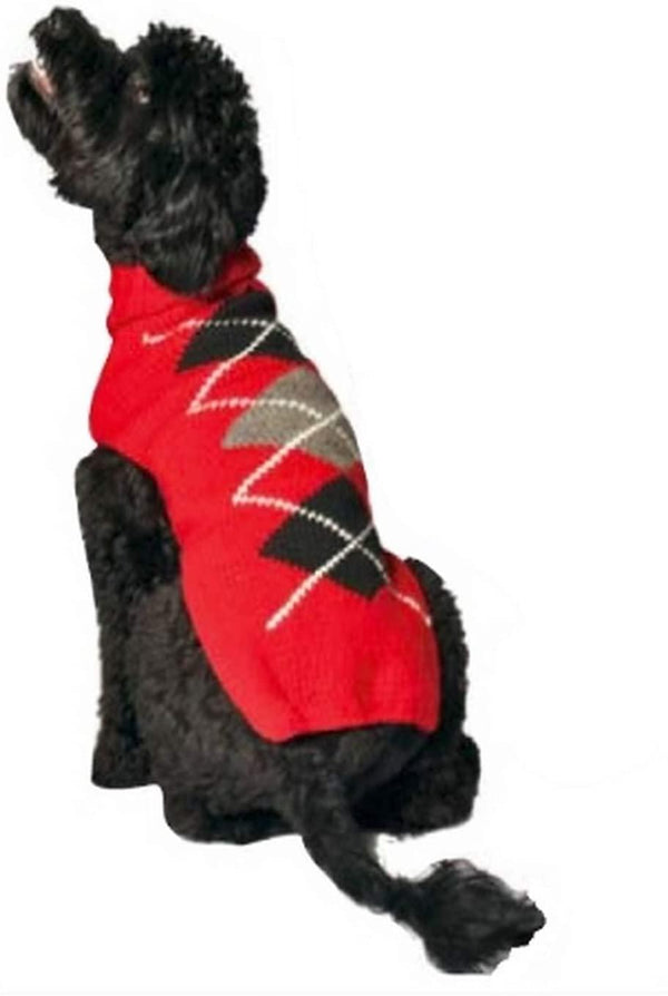 Chilly Dog Classic Argyle Dog Sweater, Red