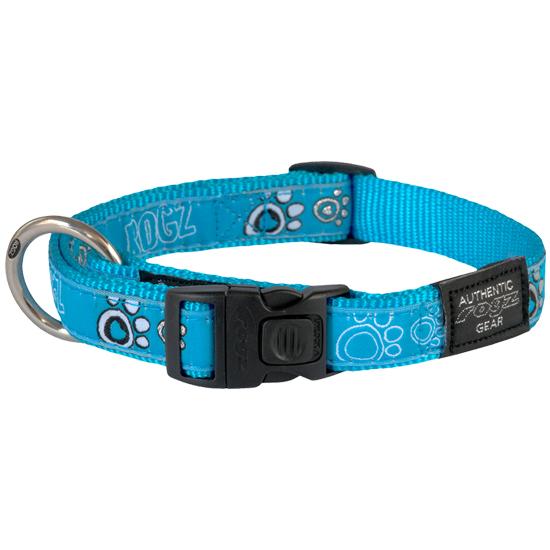 Rogz Fancy Dress Dog Collar, Turquoise Paws