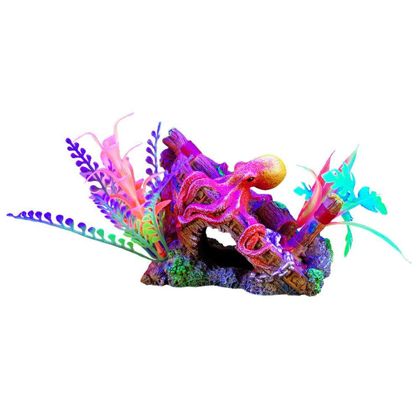 Marina iGlo Ship's Bow with Octopus & Plants Aquarium Ornament