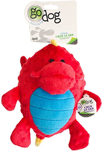 GoDog Dragon Grunter Chew Guard Dog Toy, Red