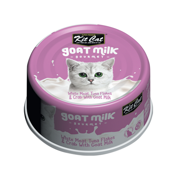 Kit Cat Goat Milk Gourmet White Meat Tuna Flakes & Crab with Goat Milk Wet Cat Food Can