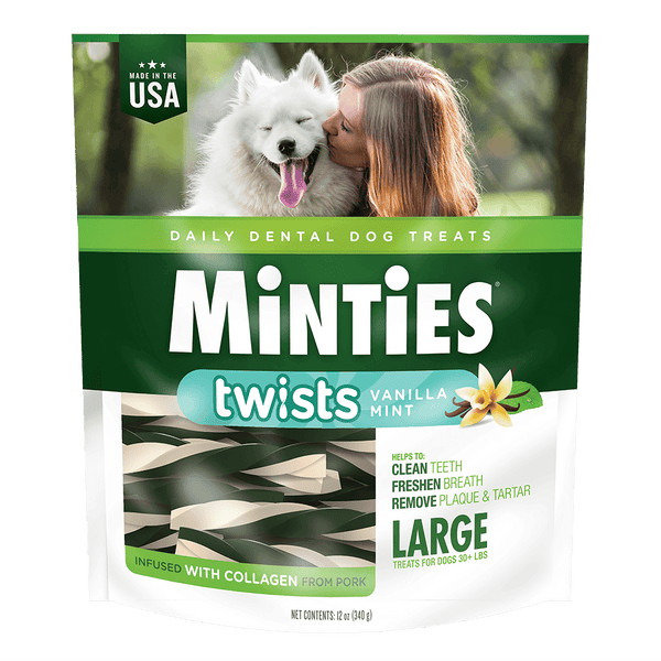 VetlQ Minties Twists Dental Bone Chews Dog Treats, Large Over-30-lb