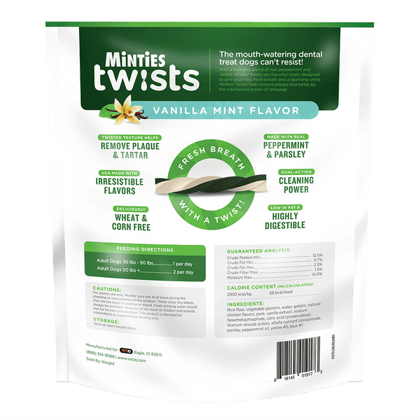 VetlQ Minties Twists Dental Bone Chews Dog Treats, Large Over-30-lb