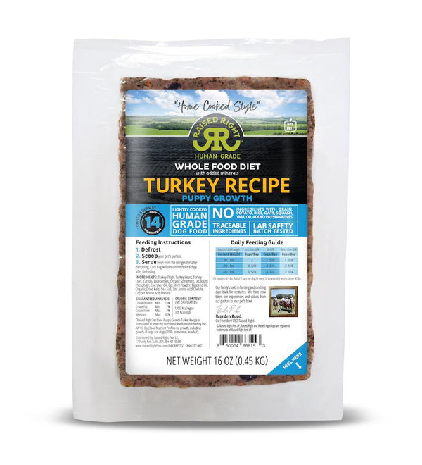 Raised Right Puppy Growth Turkey Recipe Frozen Dog Food