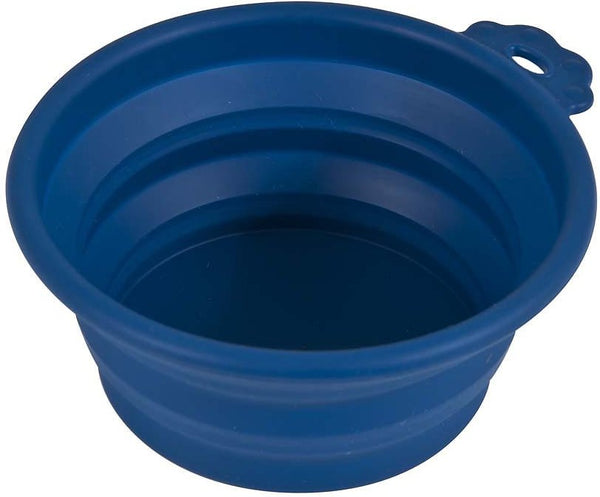 Petmate Silicone Round Collapsible Travel Pet Bowl, Navy Blue
