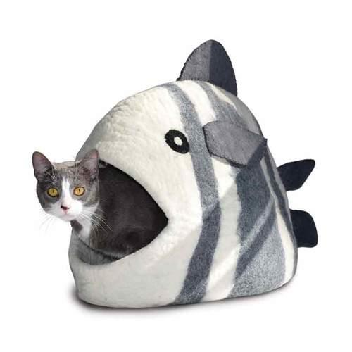 Dharma Dog Karma Cat Caverne poisson blanc Lit pour chiens et chats