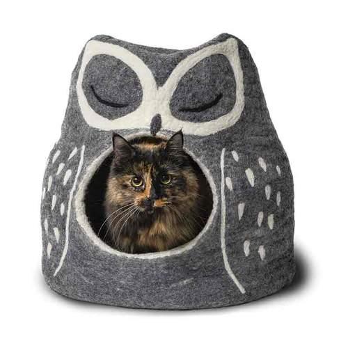 Dharma Dog Karma Cat Caverne chouette grise Lit pour chiens et chats