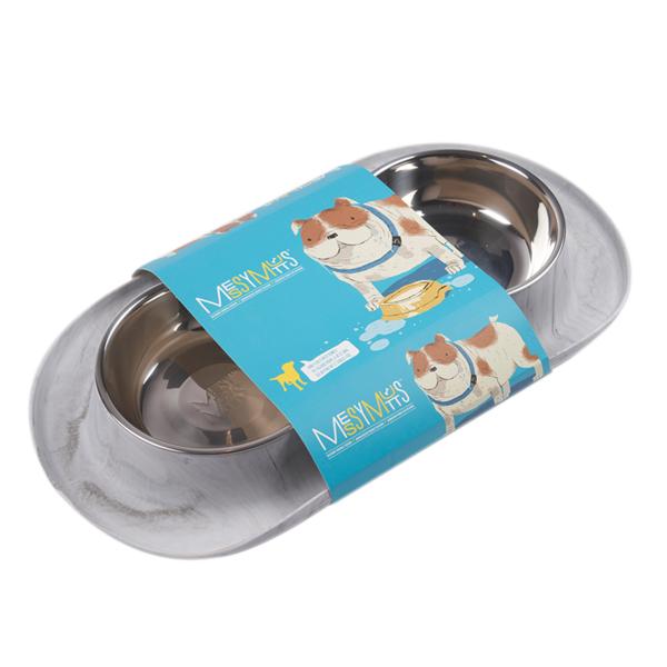 Messy Mutts Bol En Inox Avec Base En Silicone, Double, Gris Marbré