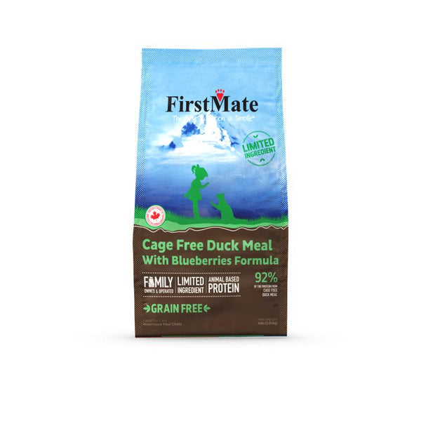 FirstMate Repas de canard sans cage avec bleuets Nourriture sèche pour chats sans grains à ingrédients limités