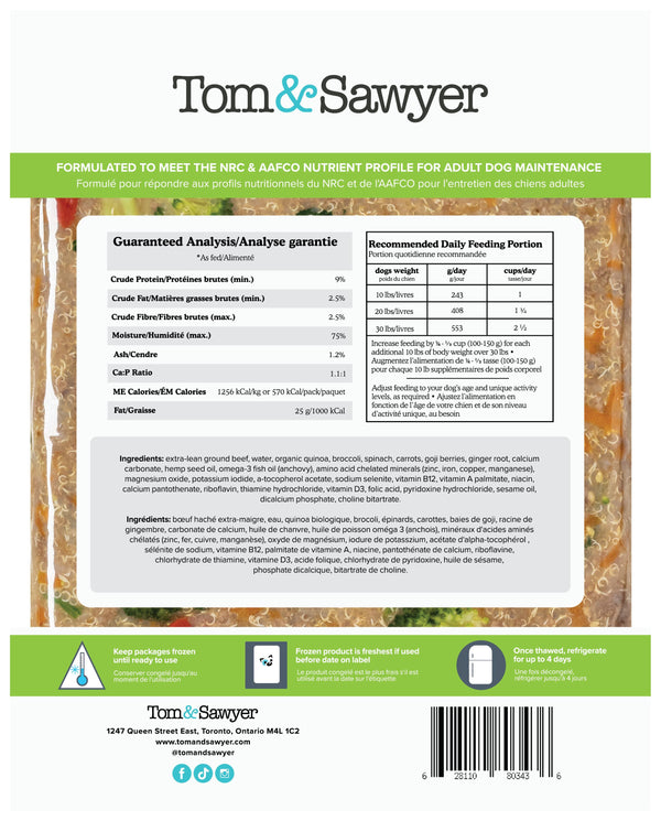 Tom&Sawyer Beef & Broccoli Frozen Dog Food