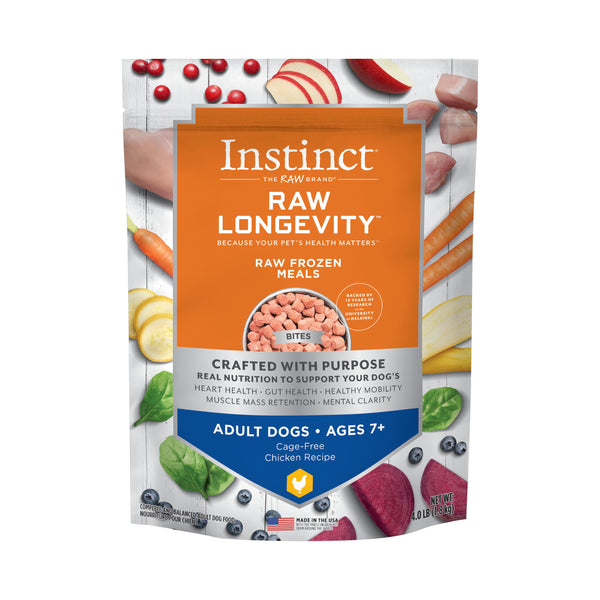 Instinct Raw Longevity Bites Cage-Free Chicken Age 7+ Frozen Dog Food