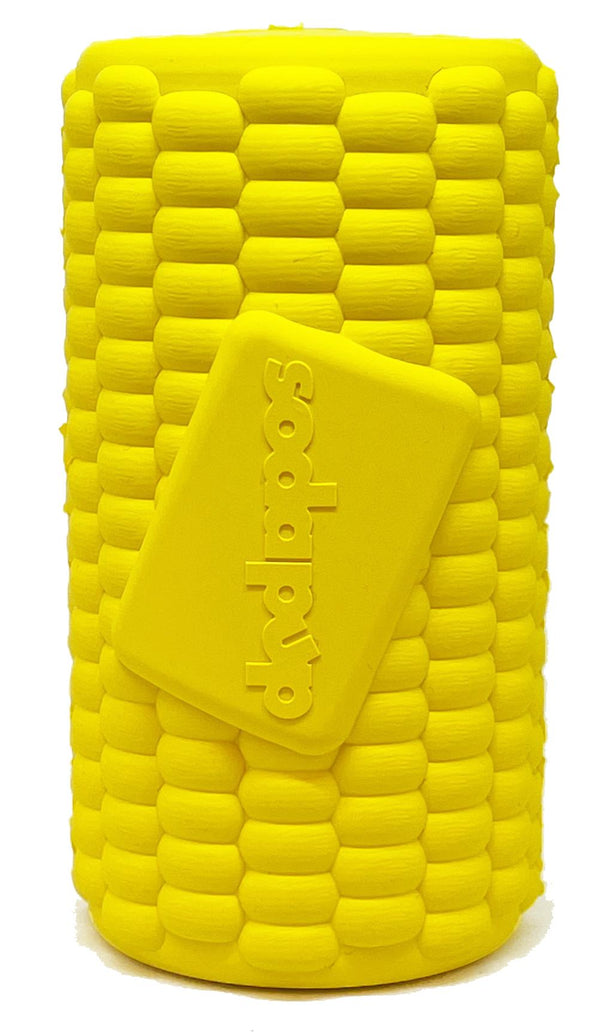 SodaPup Jouet distributeur de friandises épi de maïs MuttsKickButt pour chiens, jaune.