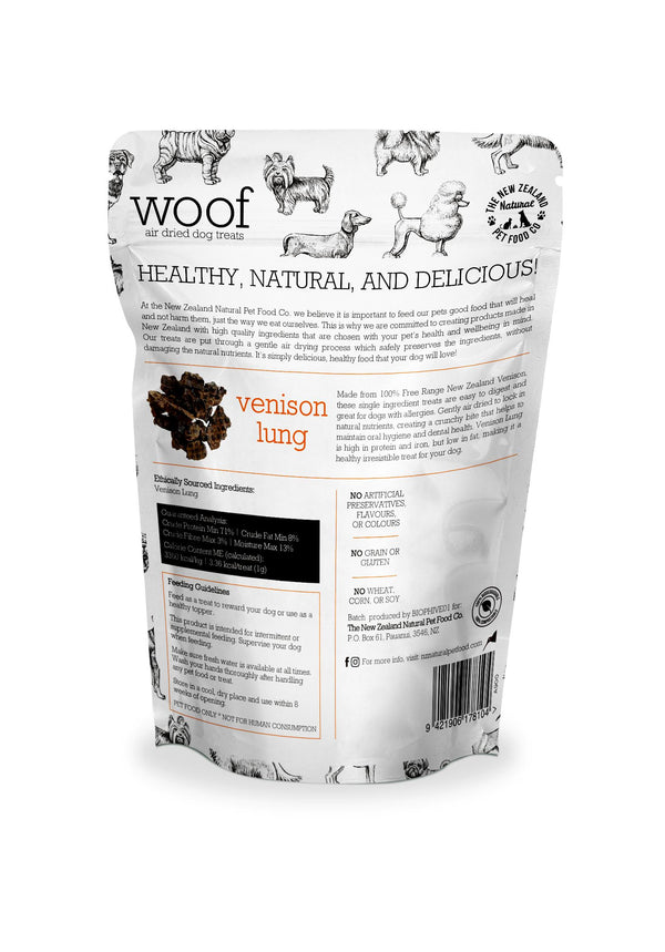 New Zealand Natural Pet Food Woof Venison Lung Air-Dried Dog Treats