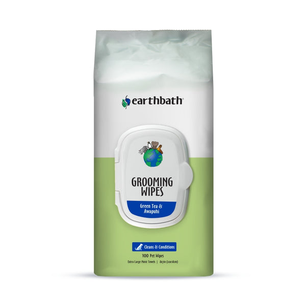 Earthbath Grooming Wipes for Dogs & Cats, Green Tea & Awapuhi, 100-count