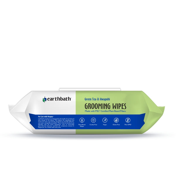 Earthbath Grooming Wipes for Dogs & Cats, Green Tea & Awapuhi, 100-count