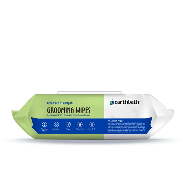 Earthbath Grooming Wipes for Dogs & Cats, Green Tea & Awapuhi, 100-count