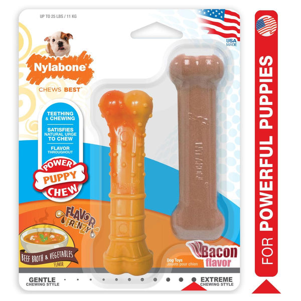 Nylabone Puppy Power Chew Flavor Frenzy Beef Broth, Vegetables & Bacon Dog Toy