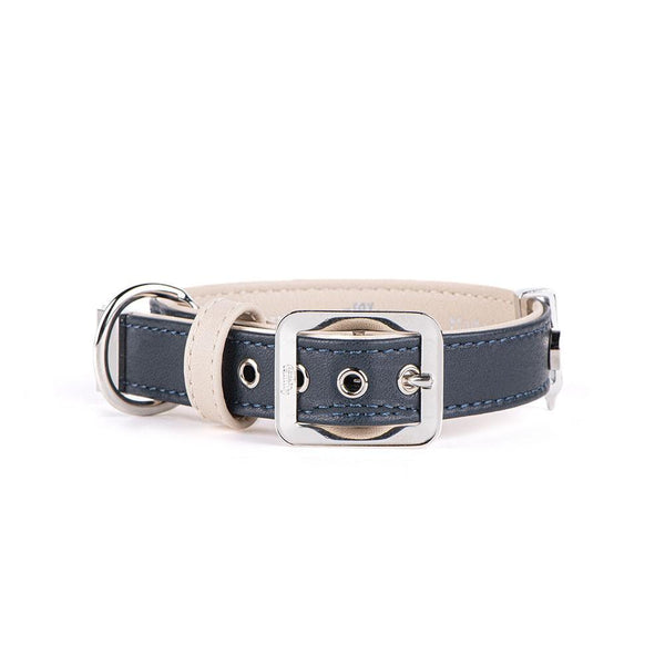 MyFamily Hermitage Genuine Leather Dog Collar, Blue/Cream