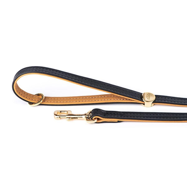 MyFamily Hermitage Genuine Leather Dog Leash, Black/Ochre