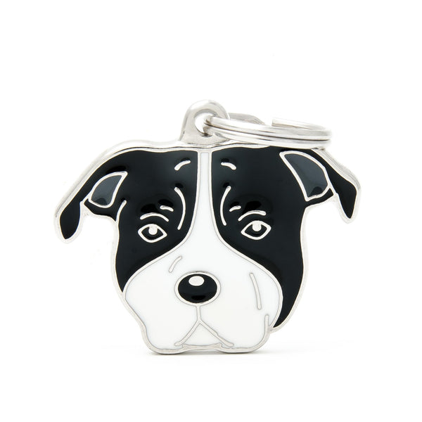MyFamily Friends American Staffordshire Terrier Pet ID Tag, Black/White, Medium