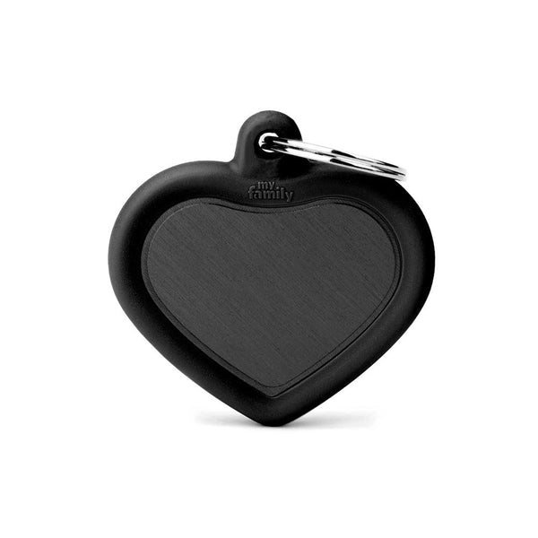 MyFamily Hushtag Heart Aluminum Rubber Pet ID Tag, Black/Black, Medium