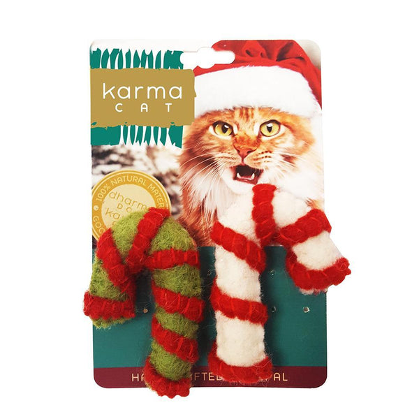 Dharma Dog Karma Cat Jouet en laine canne de Noël, lot de 2