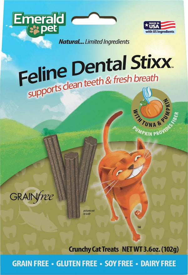Emerald Pet Feline Dental Stixx Gâteries pour chat sans céréales au thon et à la citrouille