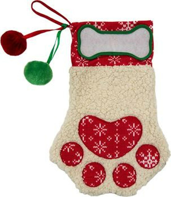 Outward Hound Holiday Sherpa Paw Stocking Dog Toy, White