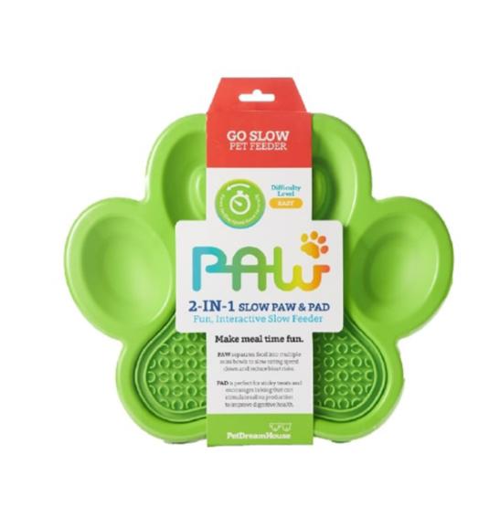 PetDreamHouse PAW 2-in-1 Pet Slow Feeder & Lick Pad, Green, Large